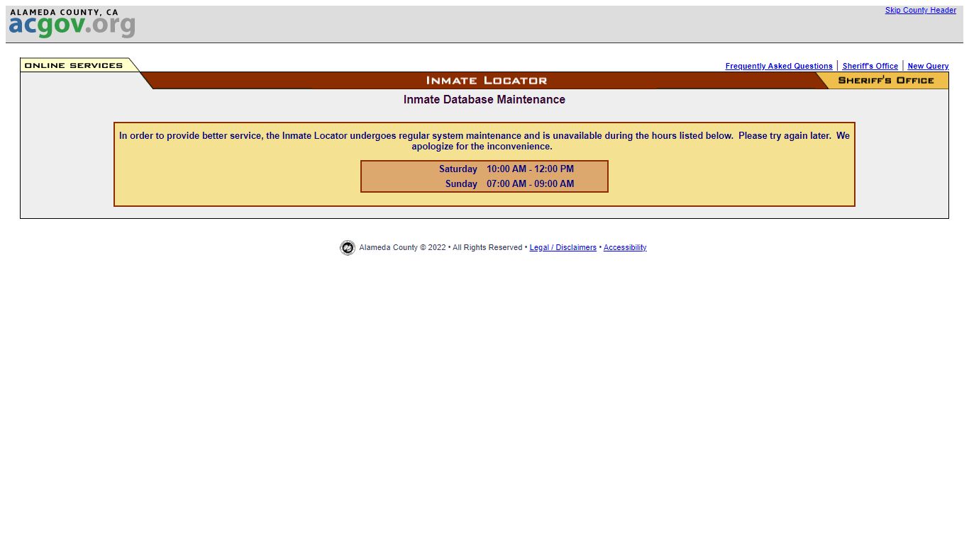 Inmate Locator - Alameda County, California